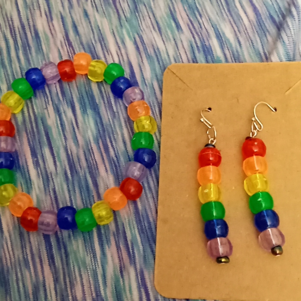 New LGBT essential bright beaded Pride Bracelet And Earrings set gay pride